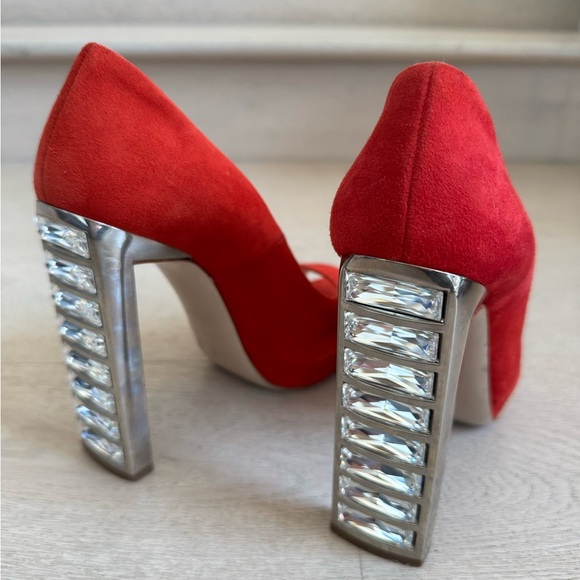 MIU MIU red suede peep toe crystal heels size 36 - Picture 9 of 12